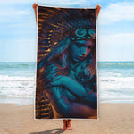 Native Indian Girl Portrait Print Beach Towel