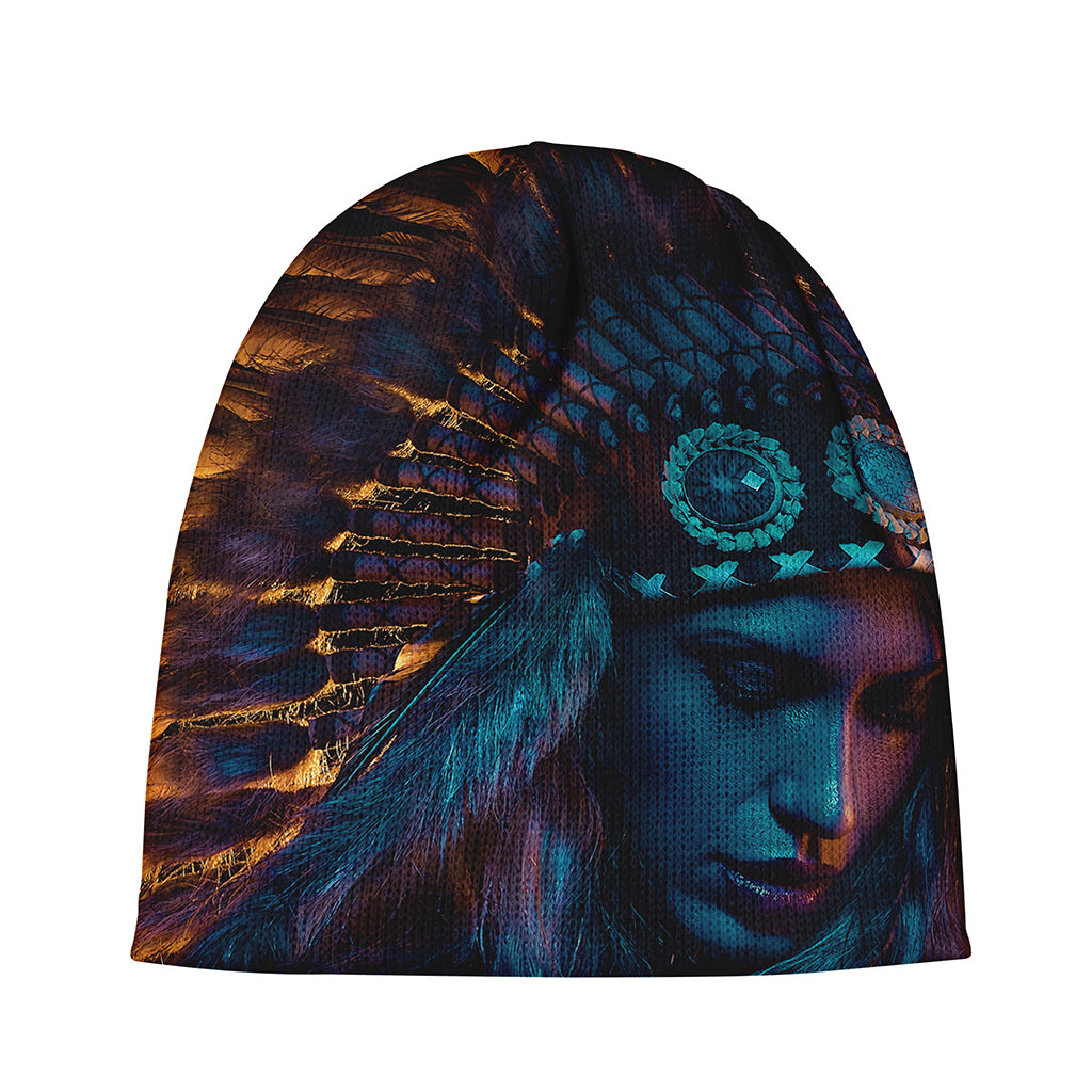 Native Indian Girl Portrait Print Beanie