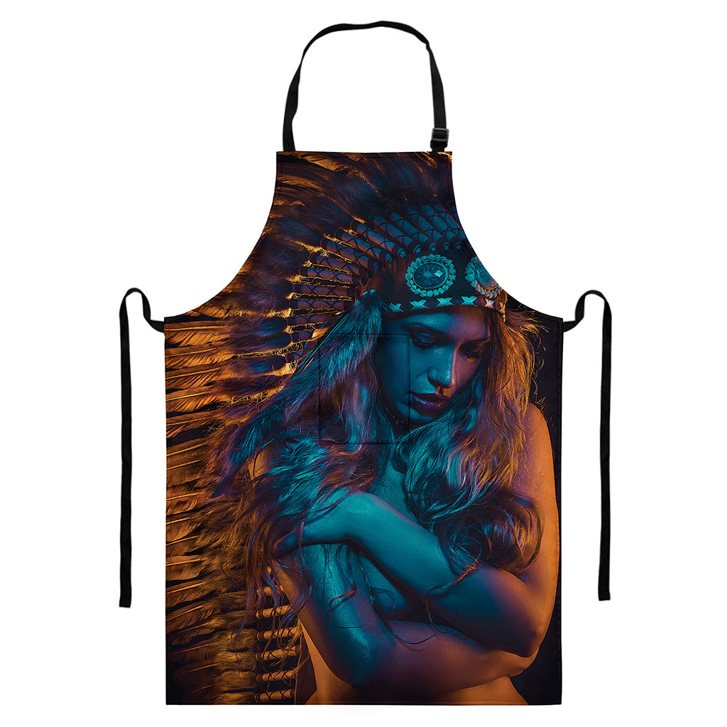 Native Indian Girl Portrait Print Bib Apron With Pocket