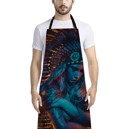 Native Indian Girl Portrait Print Bib Apron With Pocket