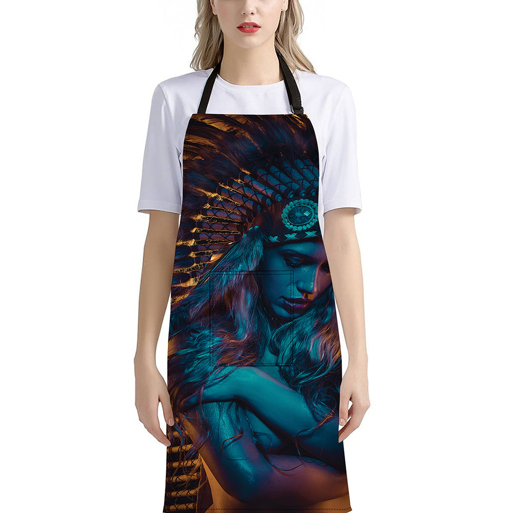 Native Indian Girl Portrait Print Bib Apron With Pocket