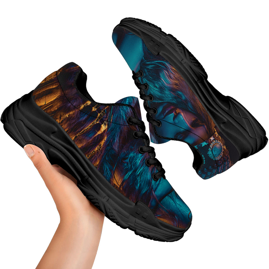 Native Indian Girl Portrait Print Black Chunky Shoes