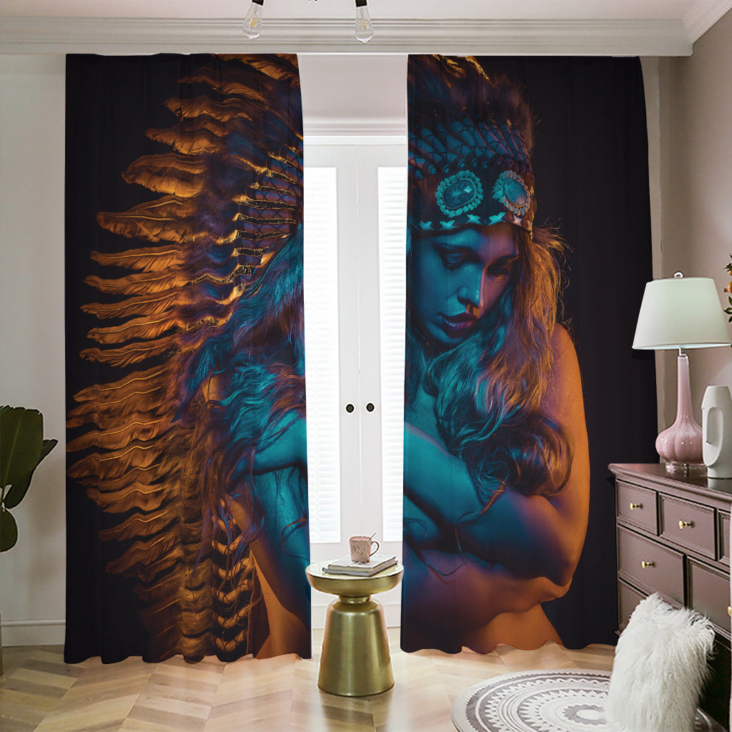 Native Indian Girl Portrait Print Blackout Pencil Pleat Curtains