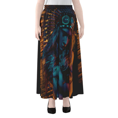 Native Indian Girl Portrait Print Chiffon Maxi Skirt
