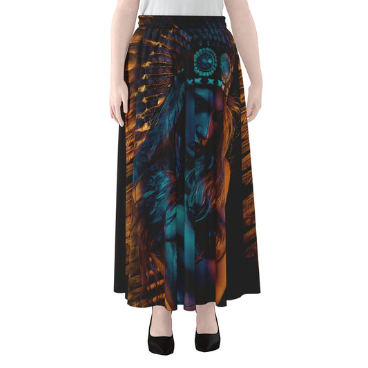 Native Indian Girl Portrait Print Chiffon Maxi Skirt