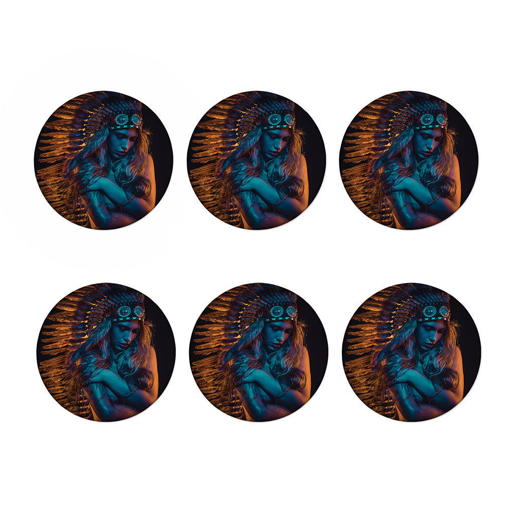 Native Indian Girl Portrait Print Coaster Set