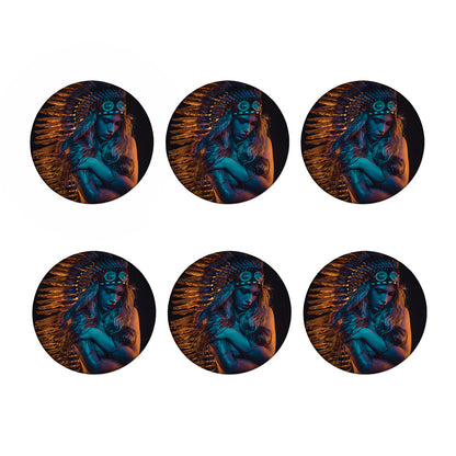 Native Indian Girl Portrait Print Coaster Set