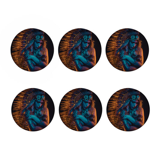 Native Indian Girl Portrait Print Coaster Set