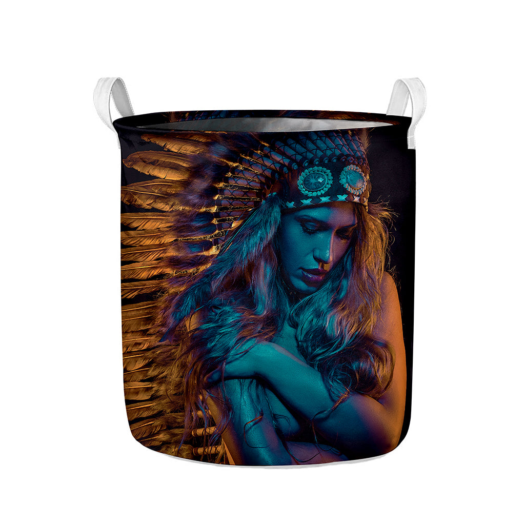 Native Indian Girl Portrait Print Collapsible Laundry Basket