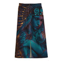 Native Indian Girl Portrait Print Cotton Front Slit Maxi Skirt