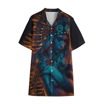 Native Indian Girl Portrait Print Cotton Hawaiian Shirt