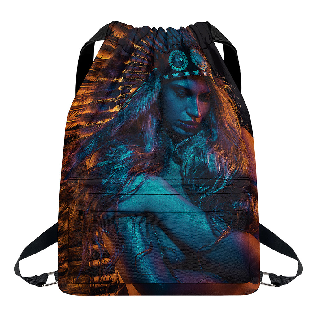 Native Indian Girl Portrait Print Drawstring Backpack