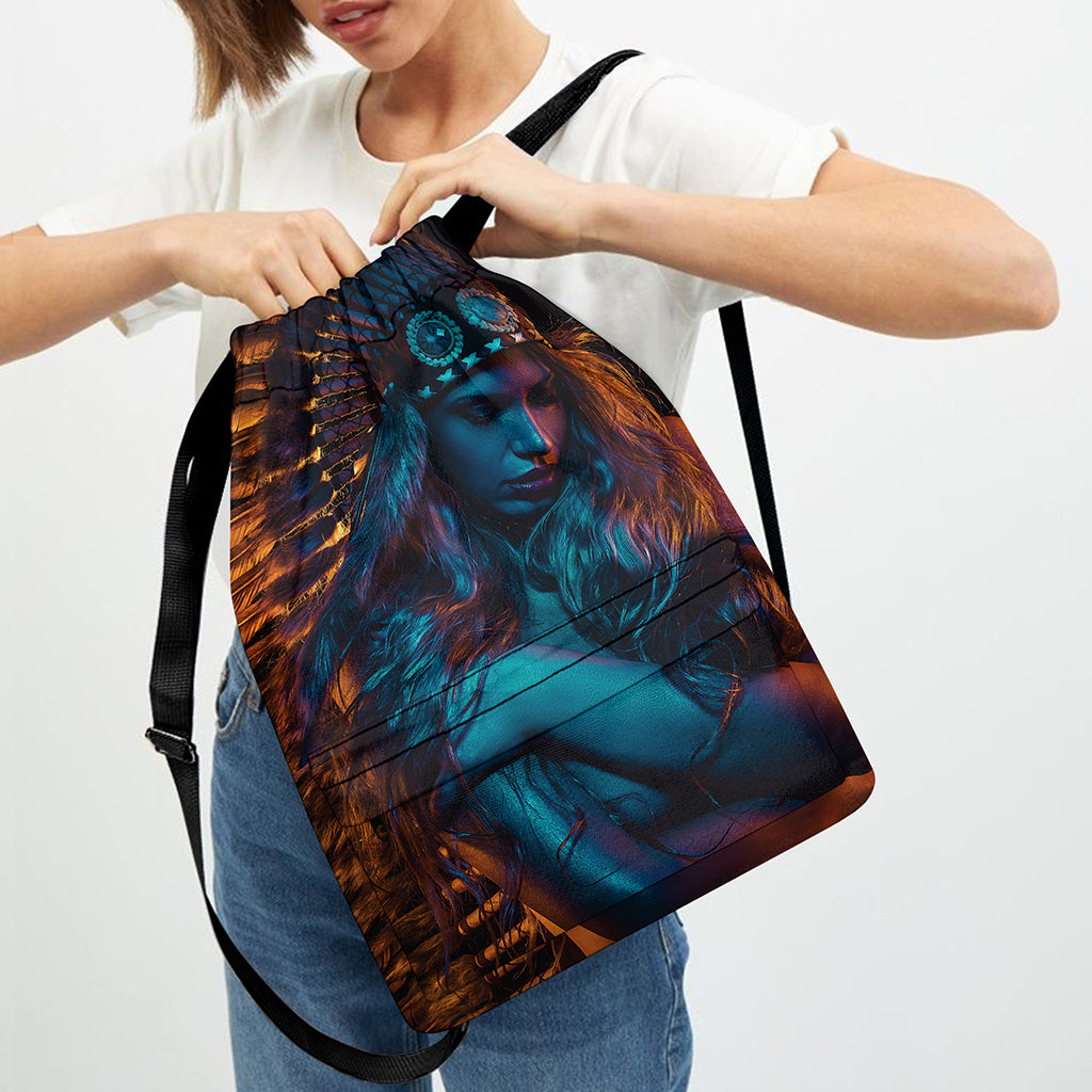 Native Indian Girl Portrait Print Drawstring Backpack