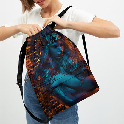 Native Indian Girl Portrait Print Drawstring Backpack