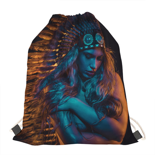 Native Indian Girl Portrait Print Drawstring Bag