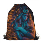 Native Indian Girl Portrait Print Drawstring Bag