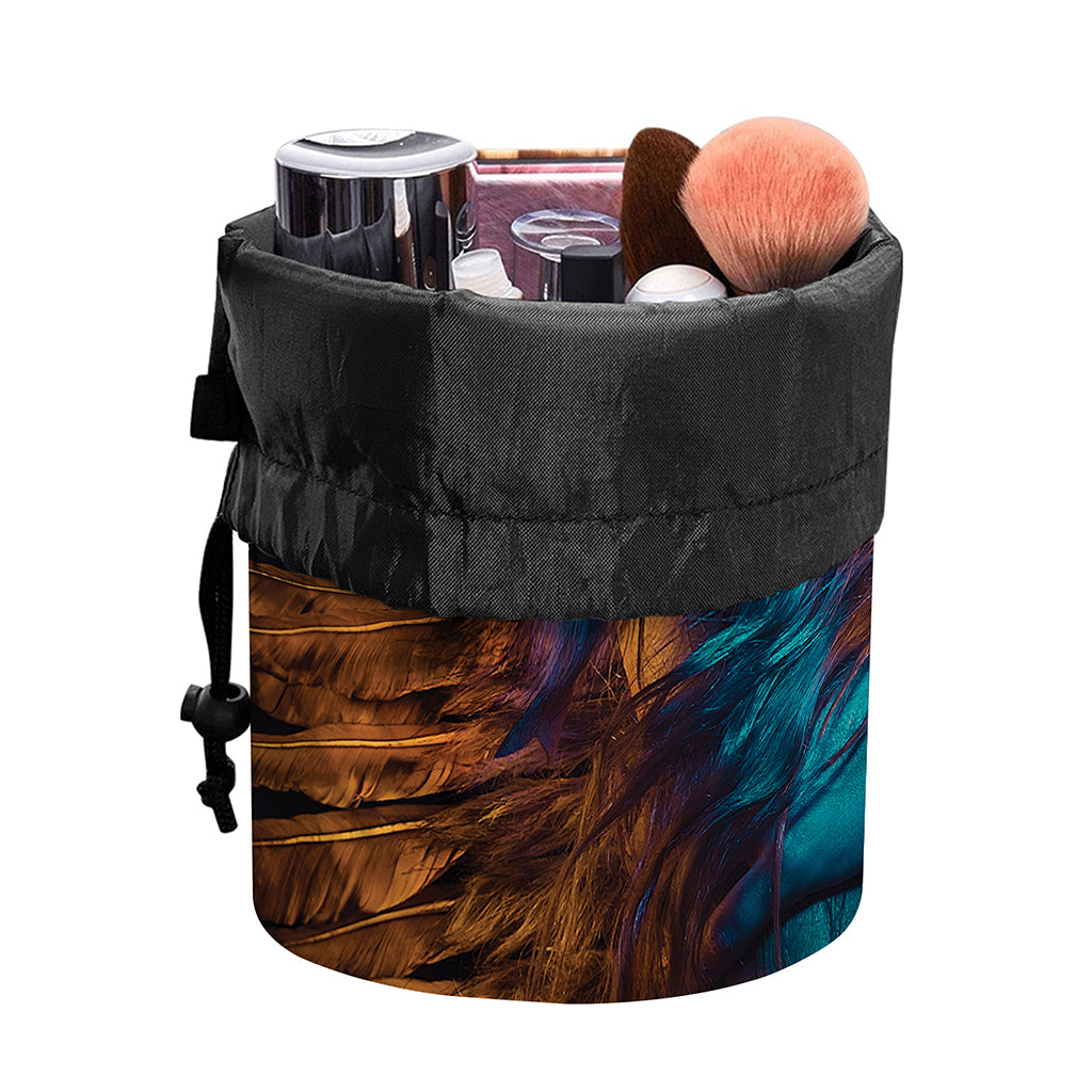 Native Indian Girl Portrait Print Drawstring Makeup Bag
