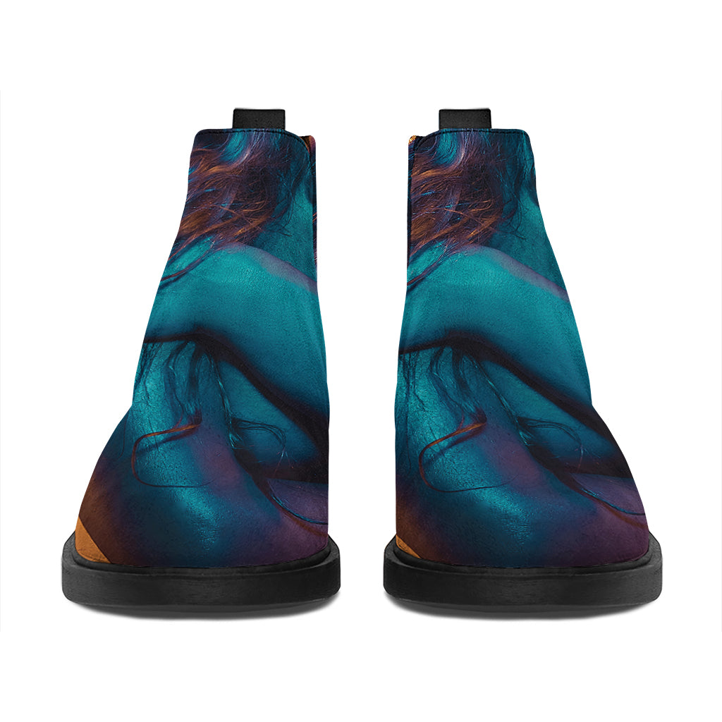 Native Indian Girl Portrait Print Flat Ankle Boots