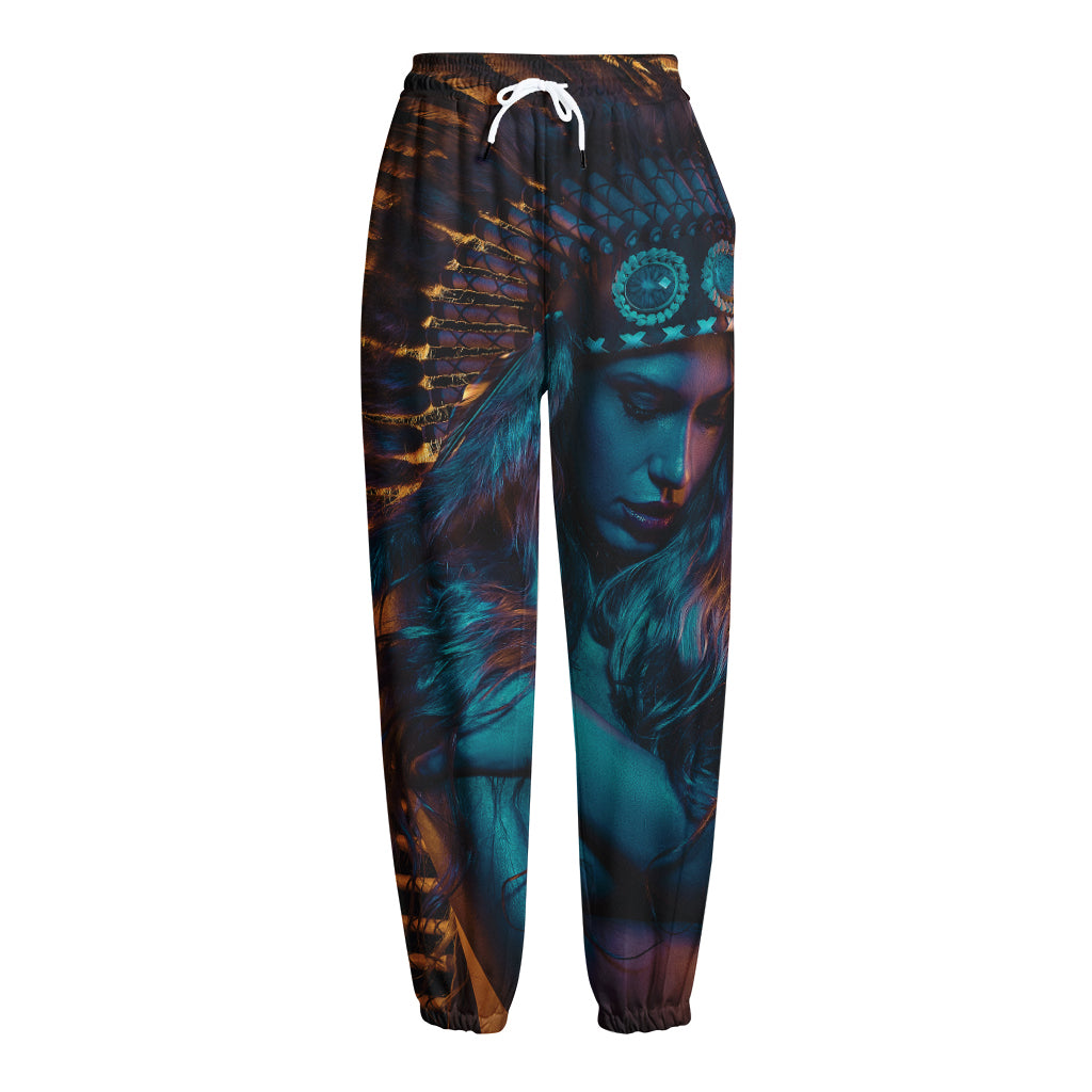 Native Indian Girl Portrait Print Fleece Lined Knit Pants