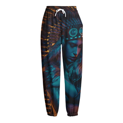 Native Indian Girl Portrait Print Fleece Lined Knit Pants