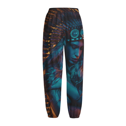 Native Indian Girl Portrait Print Fleece Lined Knit Pants