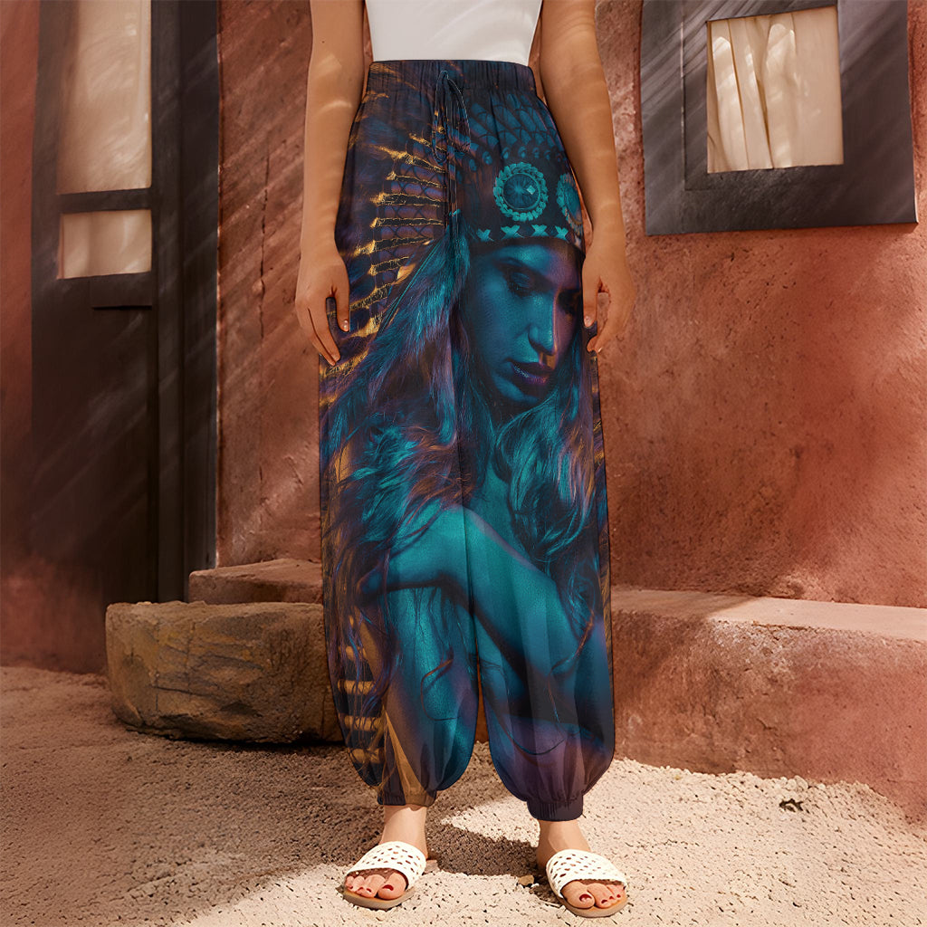 Native Indian Girl Portrait Print Harem Pants