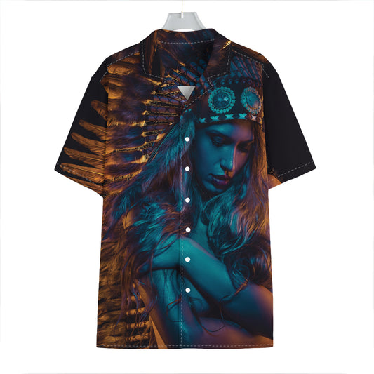 Native Indian Girl Portrait Print Hawaiian Shirt