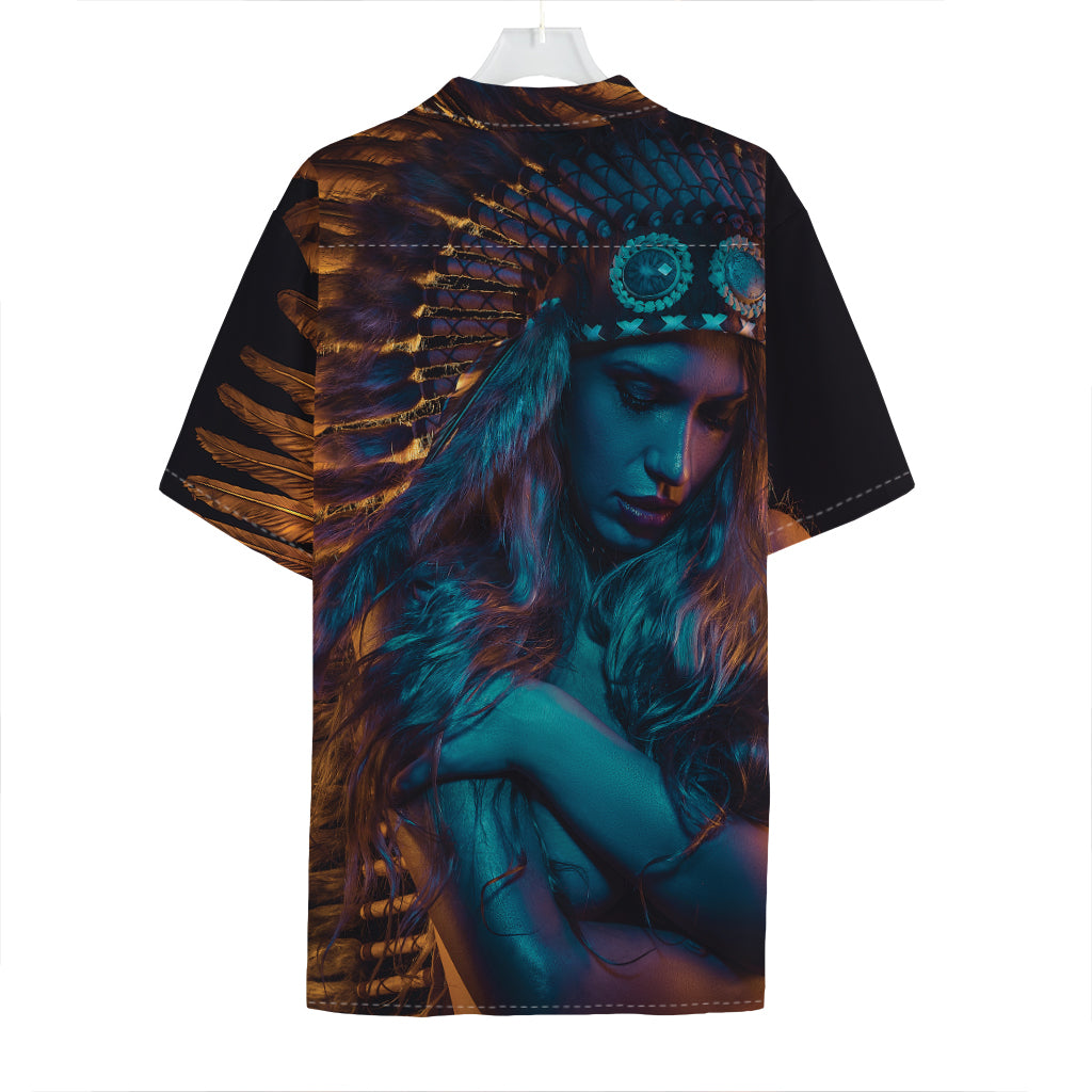 Native Indian Girl Portrait Print Hawaiian Shirt