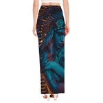 Native Indian Girl Portrait Print High Slit Maxi Skirt
