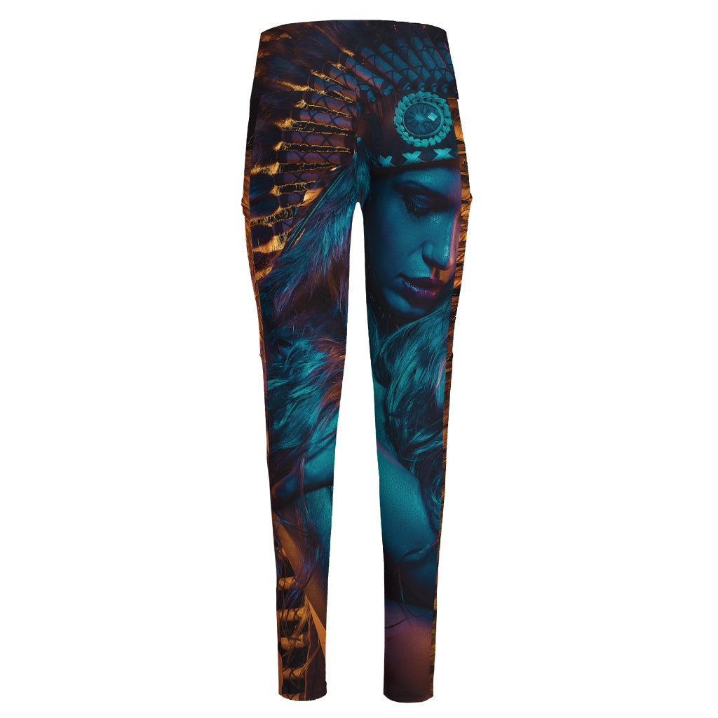 Native Indian Girl Portrait Print High-Waisted Pocket Leggings
