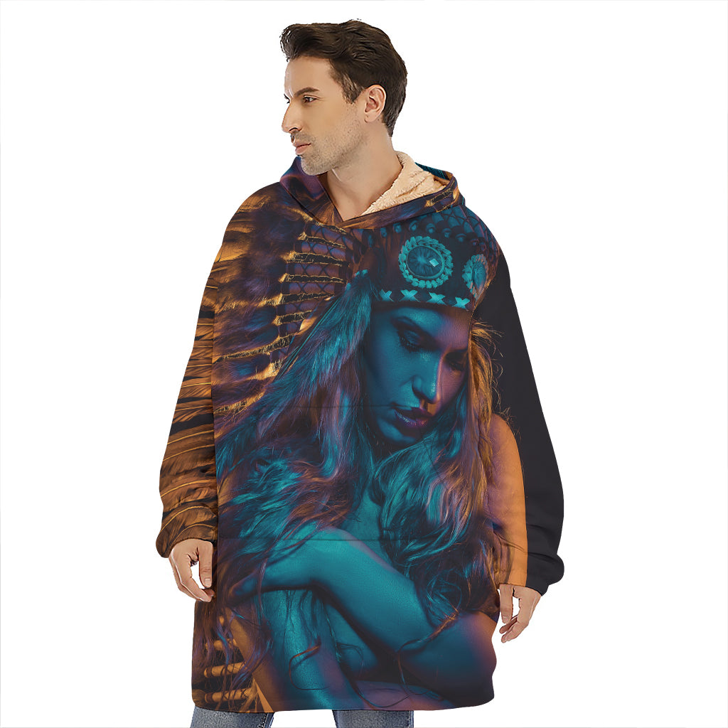 Native Indian Girl Portrait Print Hoodie Blanket