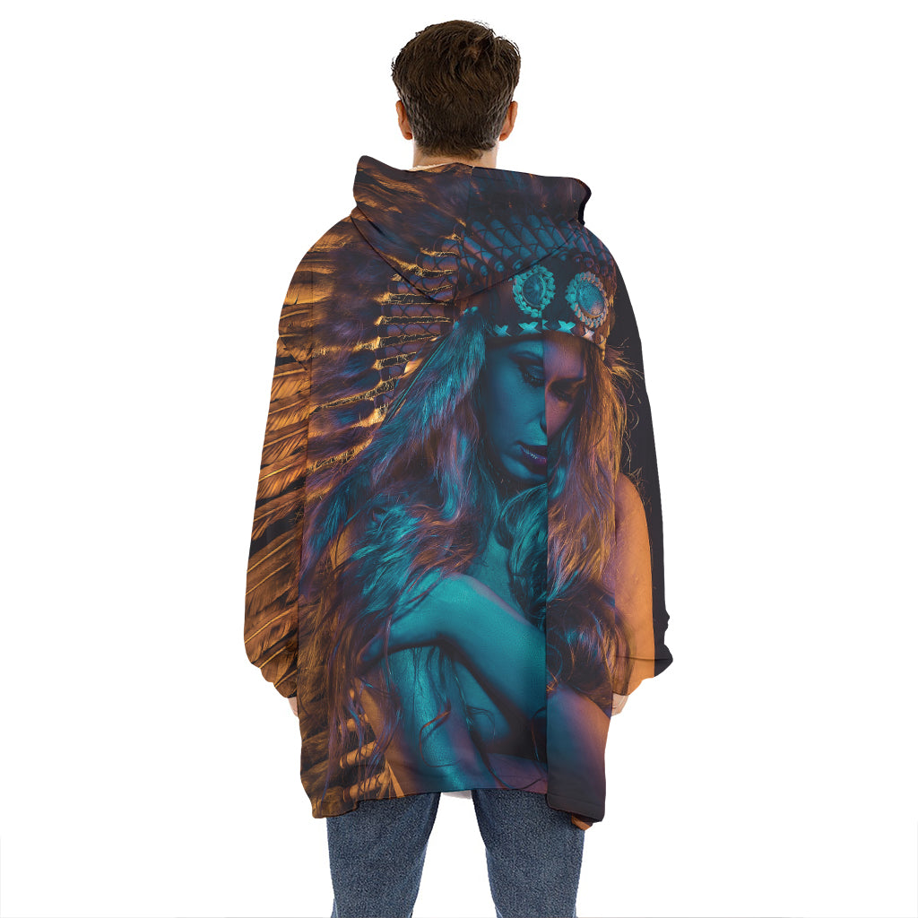 Native Indian Girl Portrait Print Hoodie Blanket