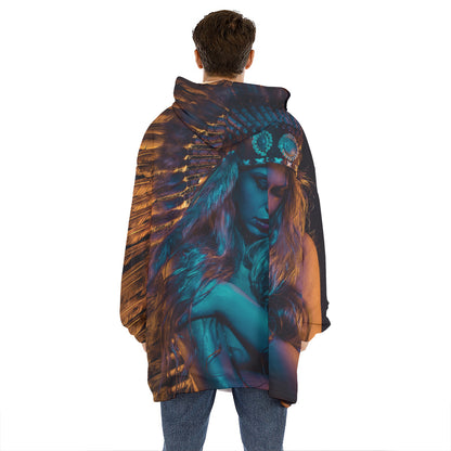 Native Indian Girl Portrait Print Hoodie Blanket