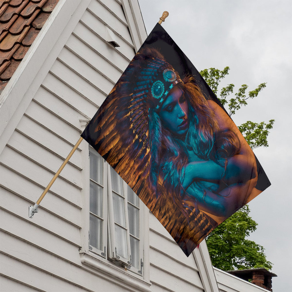 Native Indian Girl Portrait Print House Flag