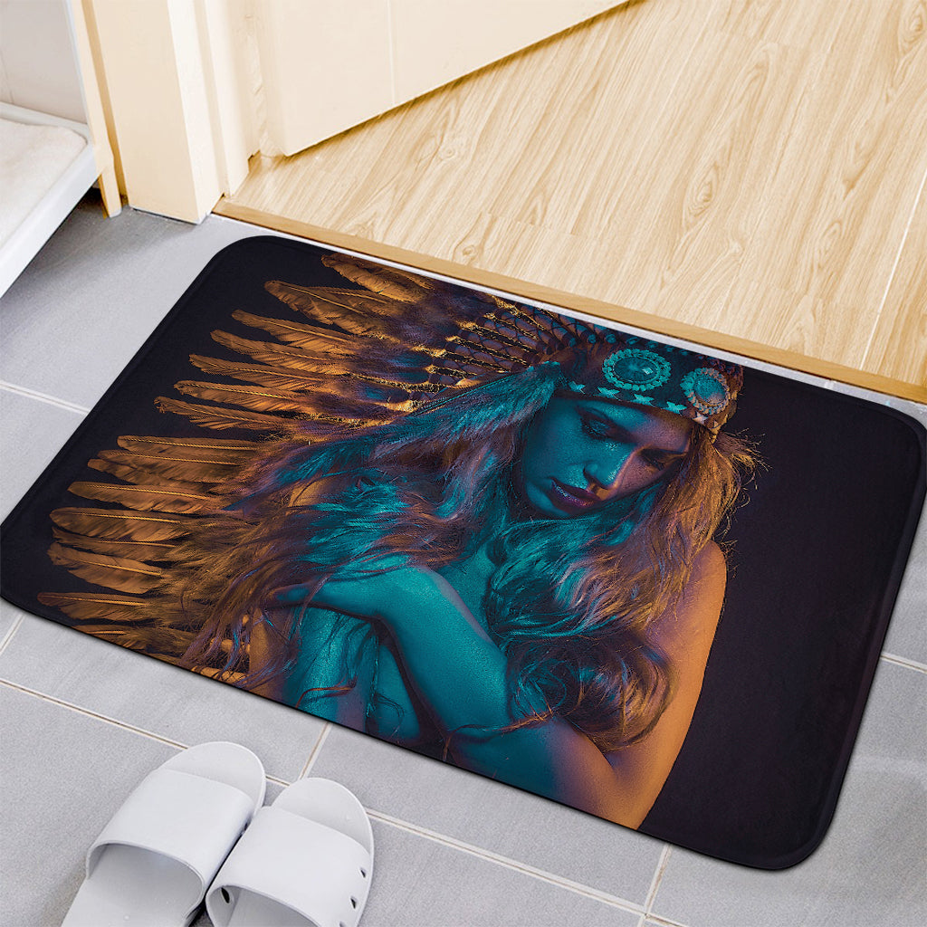 Native Indian Girl Portrait Print Indoor Door Mat