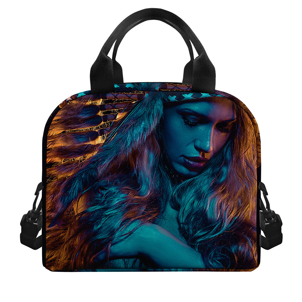 Native Indian Girl Portrait Print Insulated Lunch Bag