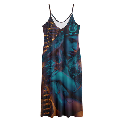 Native Indian Girl Portrait Print Jersey Midi Cami Dress