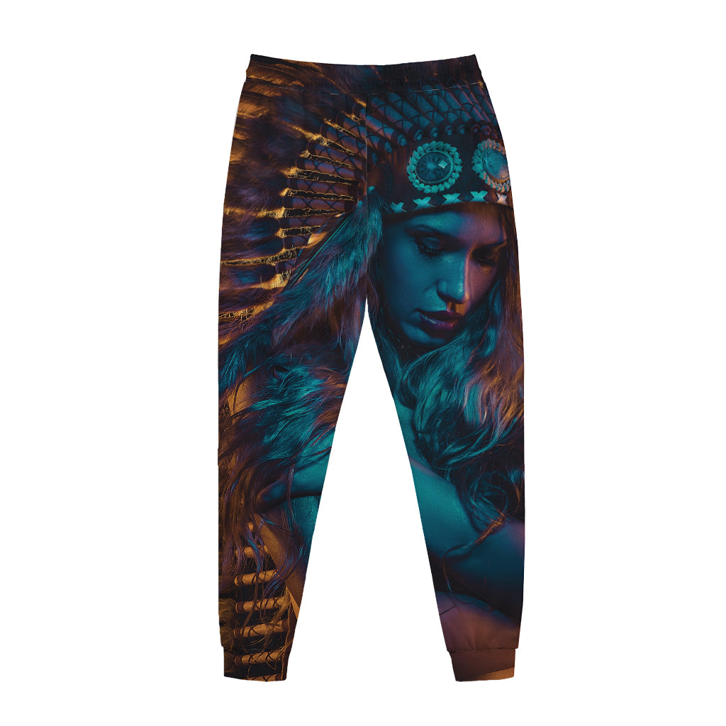 Native Indian Girl Portrait Print Jogger Pants