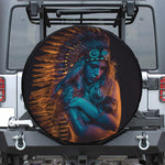 Native Indian Girl Portrait Print Leather Spare Tire Cover