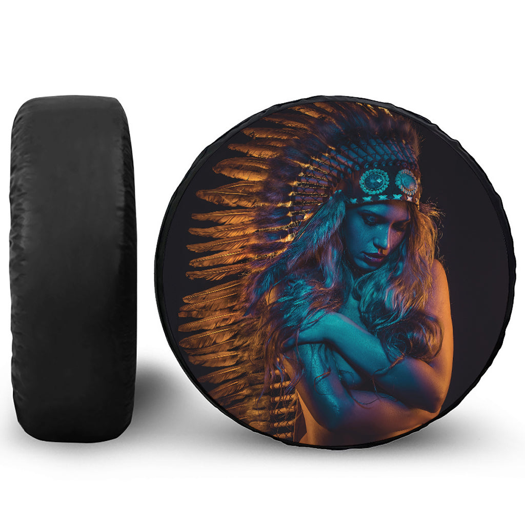 Native Indian Girl Portrait Print Leather Spare Tire Cover