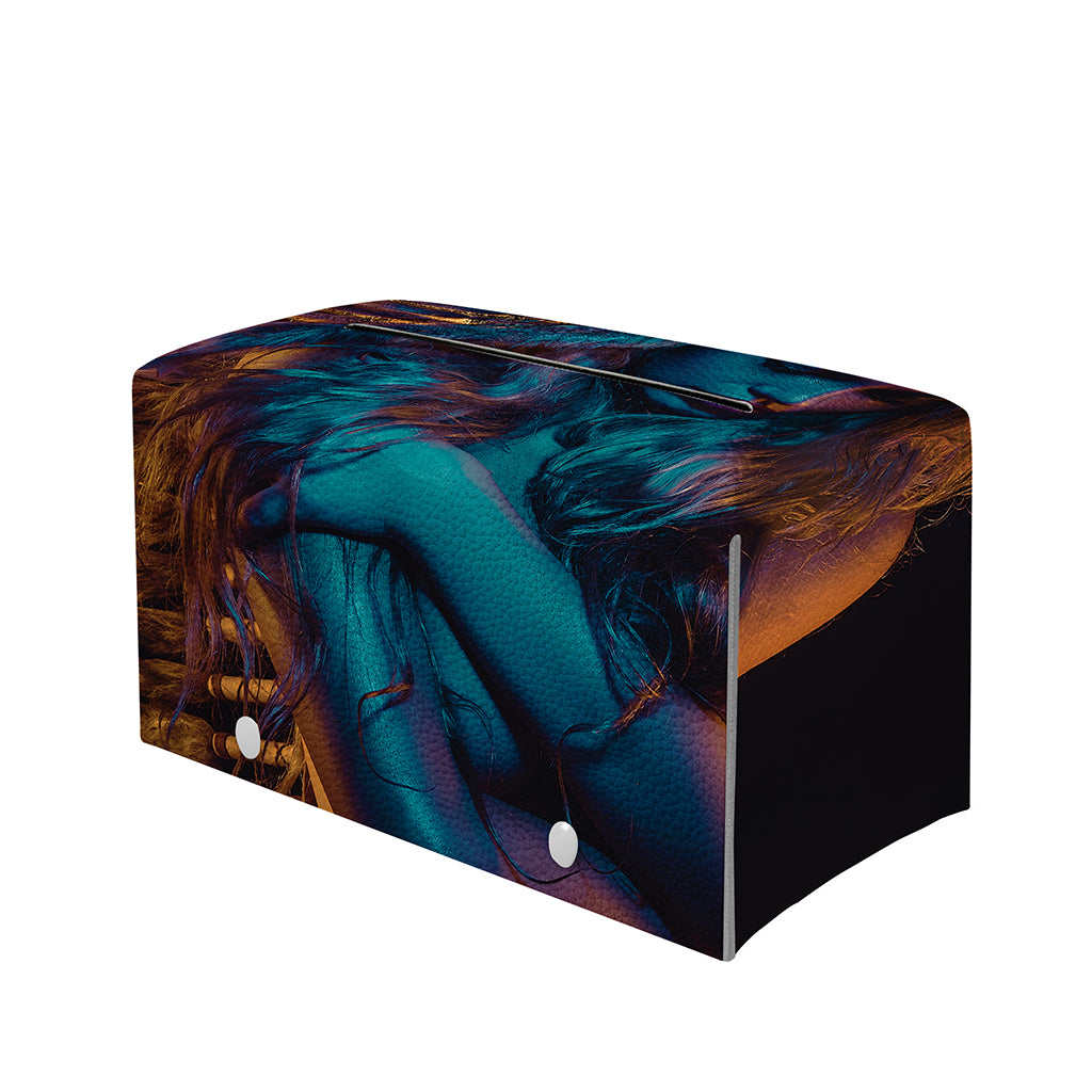 Native Indian Girl Portrait Print Leather Tissue Box Cover