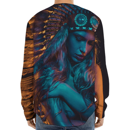 Native Indian Girl Portrait Print Long Sleeve Baseball Jersey