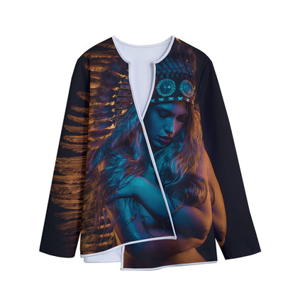 Native Indian Girl Portrait Print Long Sleeve Short Coat
