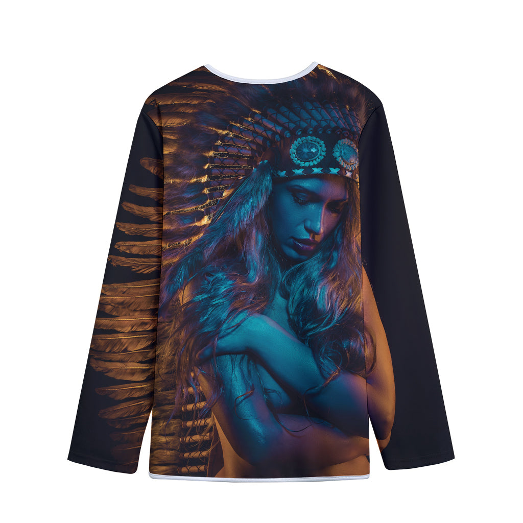 Native Indian Girl Portrait Print Long Sleeve Short Coat