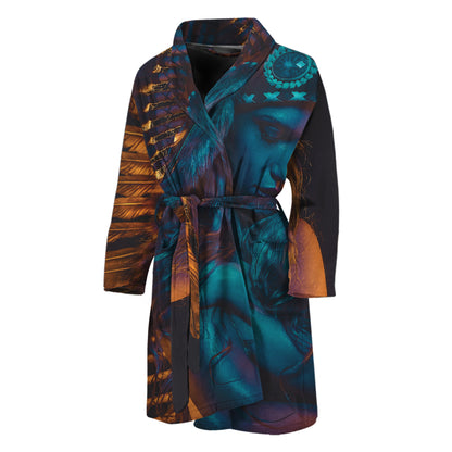 Native Indian Girl Portrait Print Men's Bathrobe