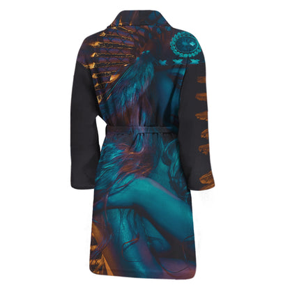 Native Indian Girl Portrait Print Men's Bathrobe