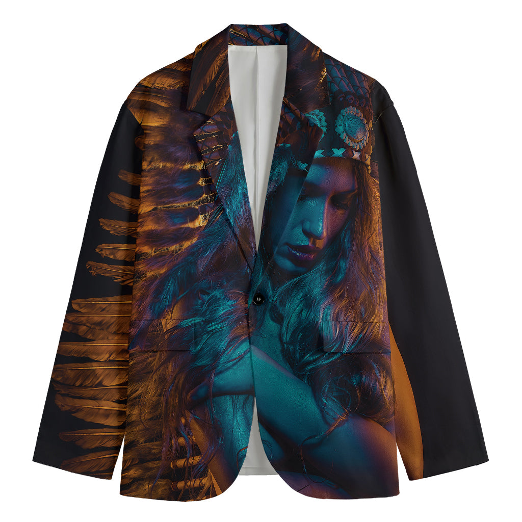 Native Indian Girl Portrait Print Men's Blazer