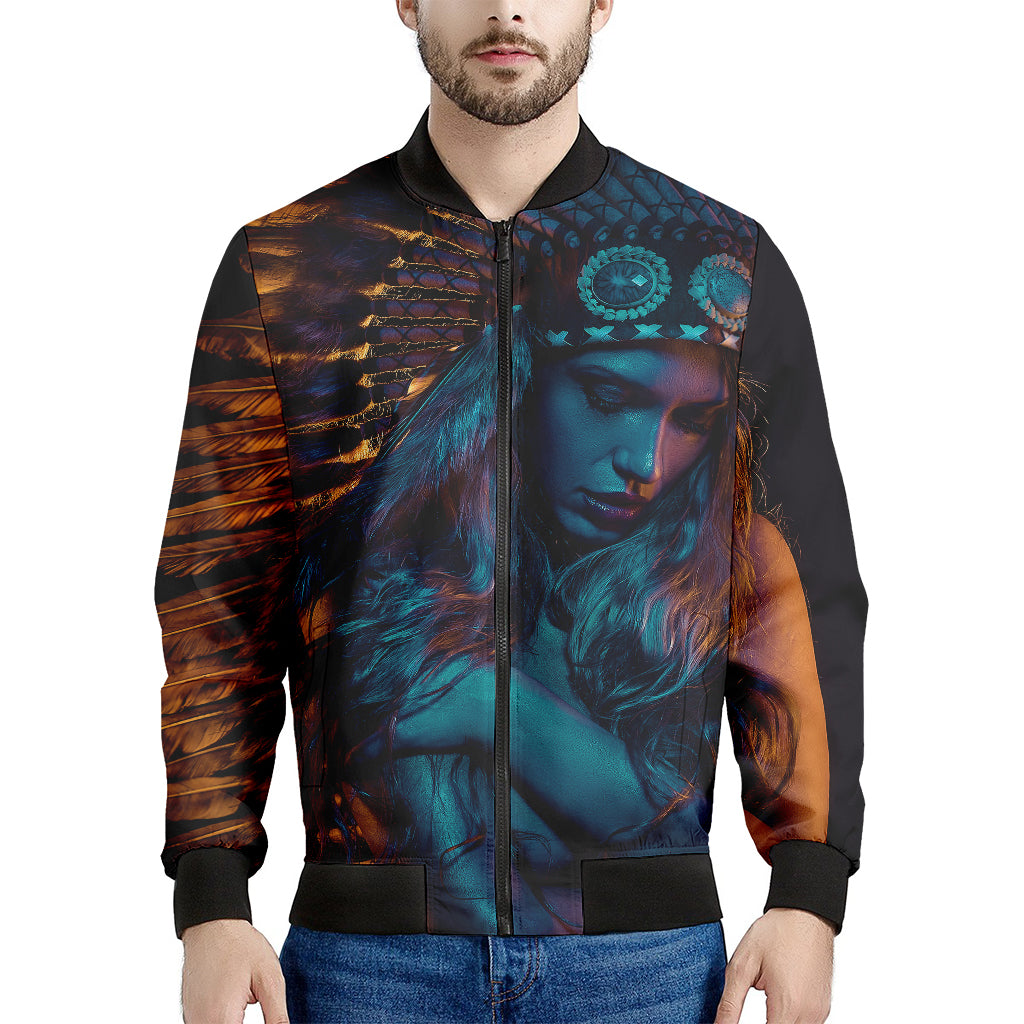 Native Indian Girl Portrait Print Men's Bomber Jacket