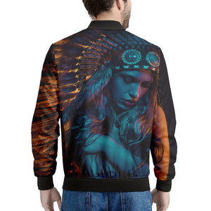 Native Indian Girl Portrait Print Men's Bomber Jacket