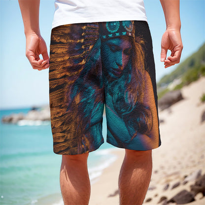 Native Indian Girl Portrait Print Men's Cargo Shorts